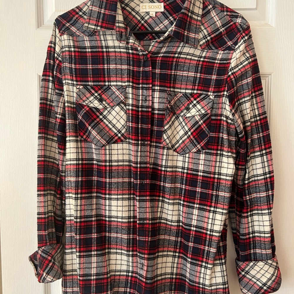 Ci Sono Red and Black Plaid Button Down Shirt